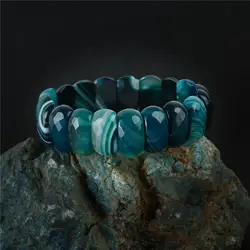 K гаджеты классический синий натуральный камень браслет Ограненный с полосатый оникс обёрточная бумага браслеты для женщин Armbandjes Dames