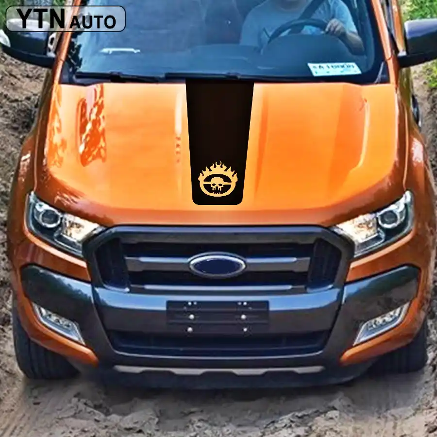 Car Stickers 1piece Fire Skull Styling Hood Bonnet Gradient Stripe Graphic Vinyl Car Accessories Decal Custom For Ford Ranger Aliexpress