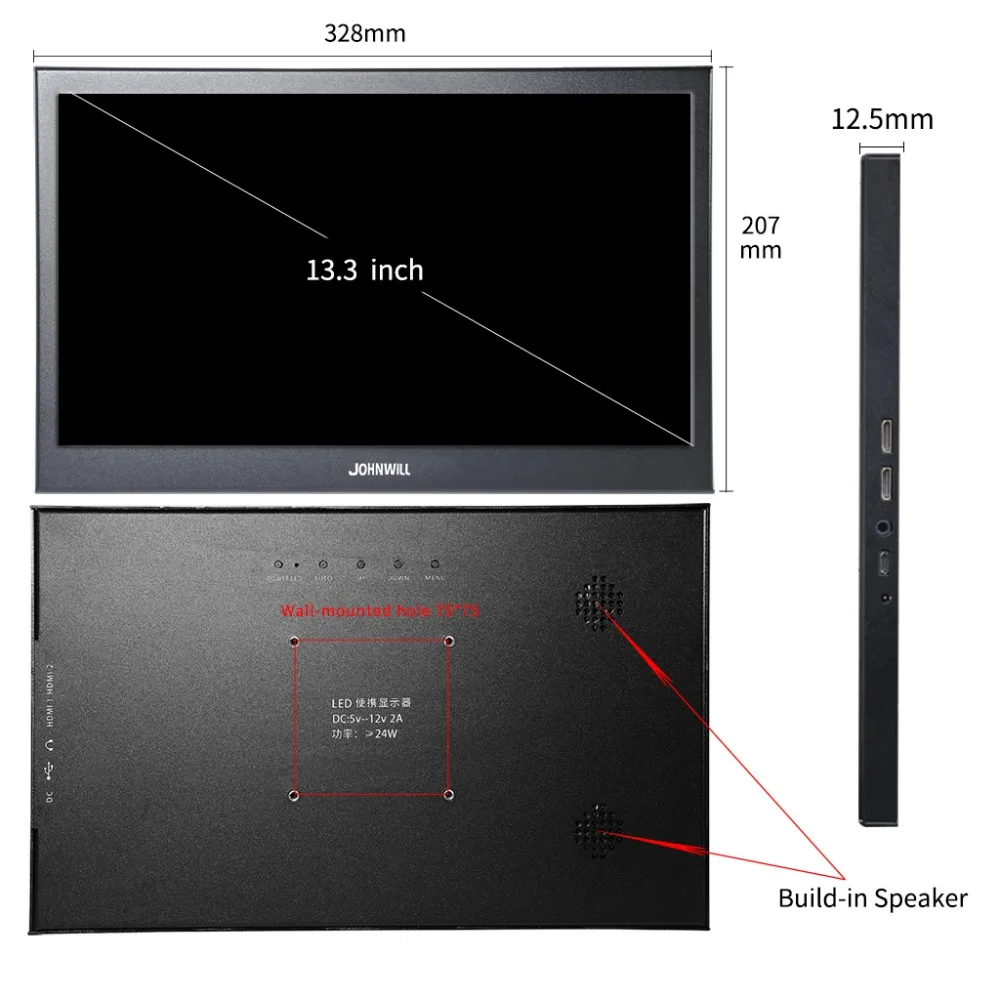 13," 1080 P сенсорный экран монитор 16:9 lcd ips портативный мини HDMI дисплей 60 Гц для компьютера cctv переключатель ноутбука ps4 raspberry pi