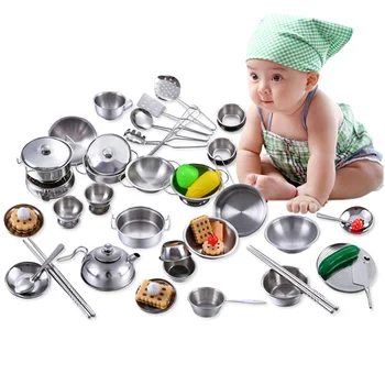 

Kitchen Toys Mini Pretend Tools Set Simulation Play House educational Stainless Steel Cooking Pots Pans Food Kids Babies Gifts