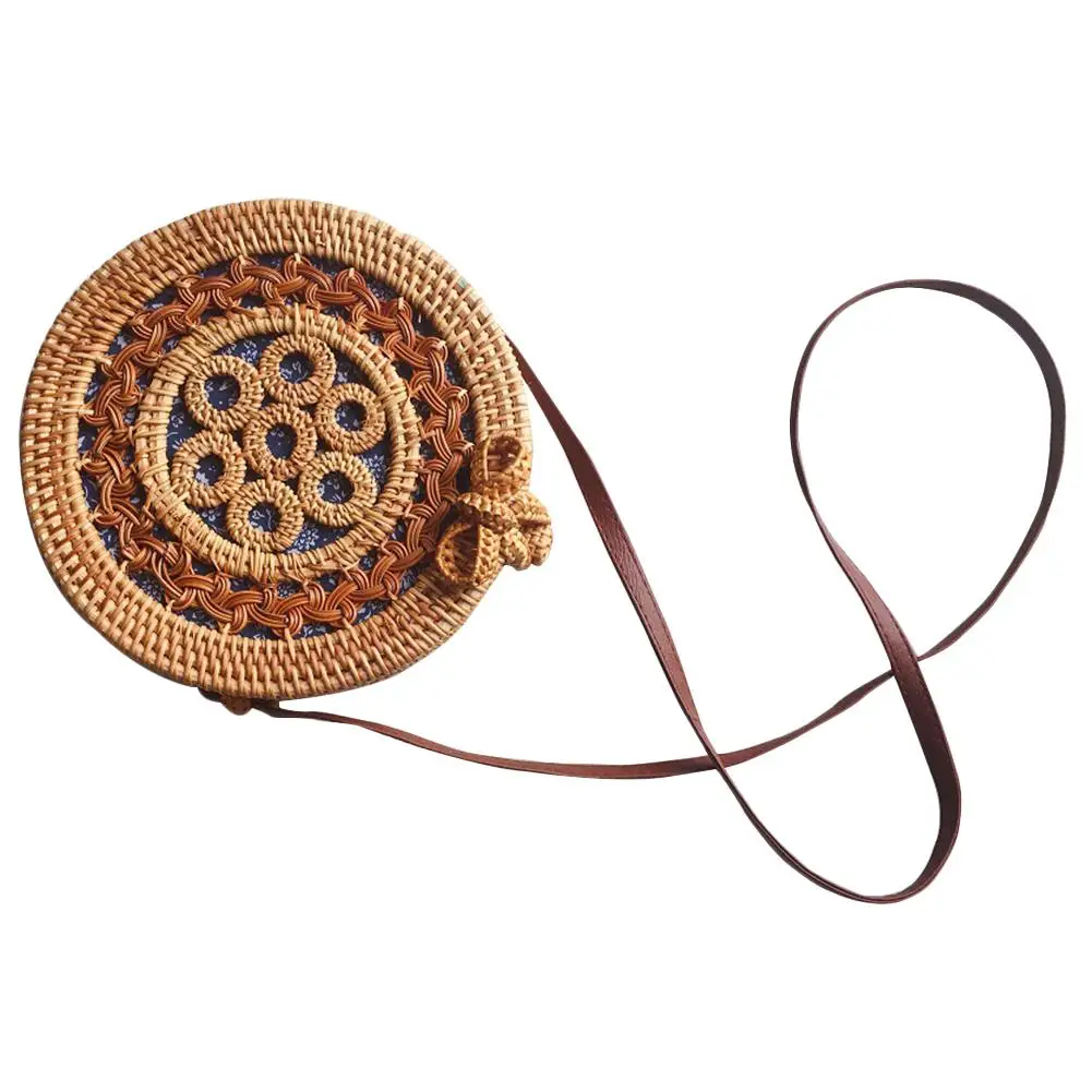 

Woven Rattan Bag Round Straw Shoulder Bag Small Beach HandBags Women Summer Hollow Handmade Messenger Crossbody Bags