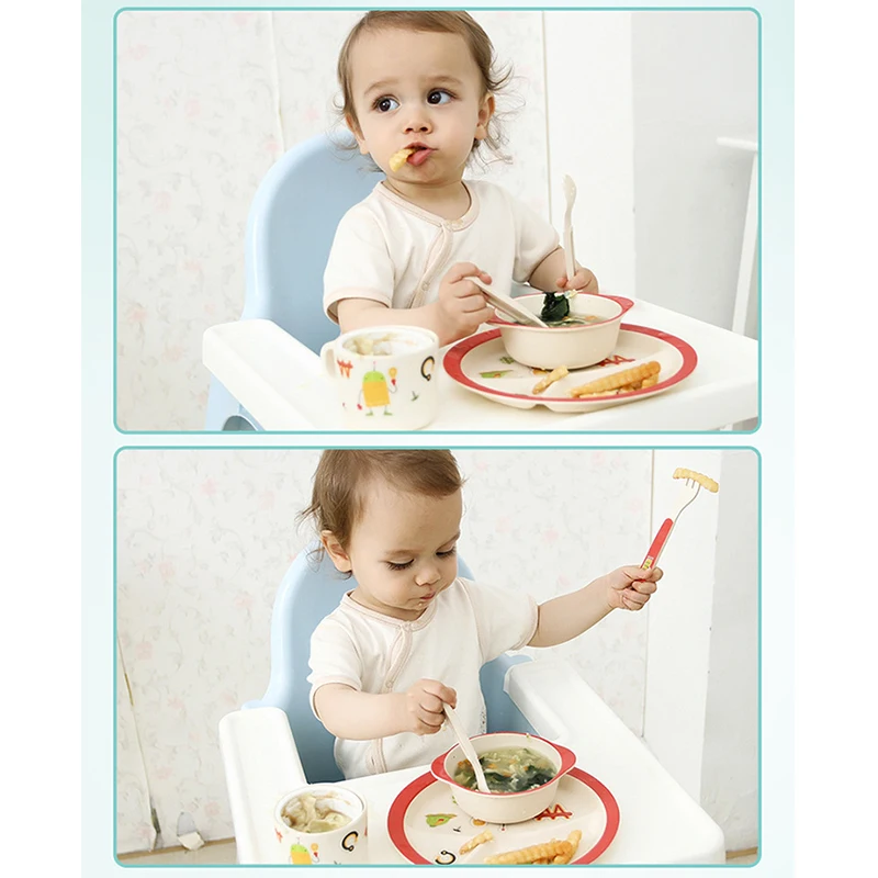 5 шт. набор детской посуды, детские блюда, детская бамбуковая посуда, тарелка для кормления ребенка, обеденная миска, тарелка, вилки, ложка, чашка