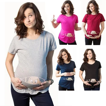 

Women's T-shirts Cartoon Maternity Tops Tees Funny Baby Pregnancy T Shirts Cotton T-shirt for Pregnant Women Tees S~XXXL