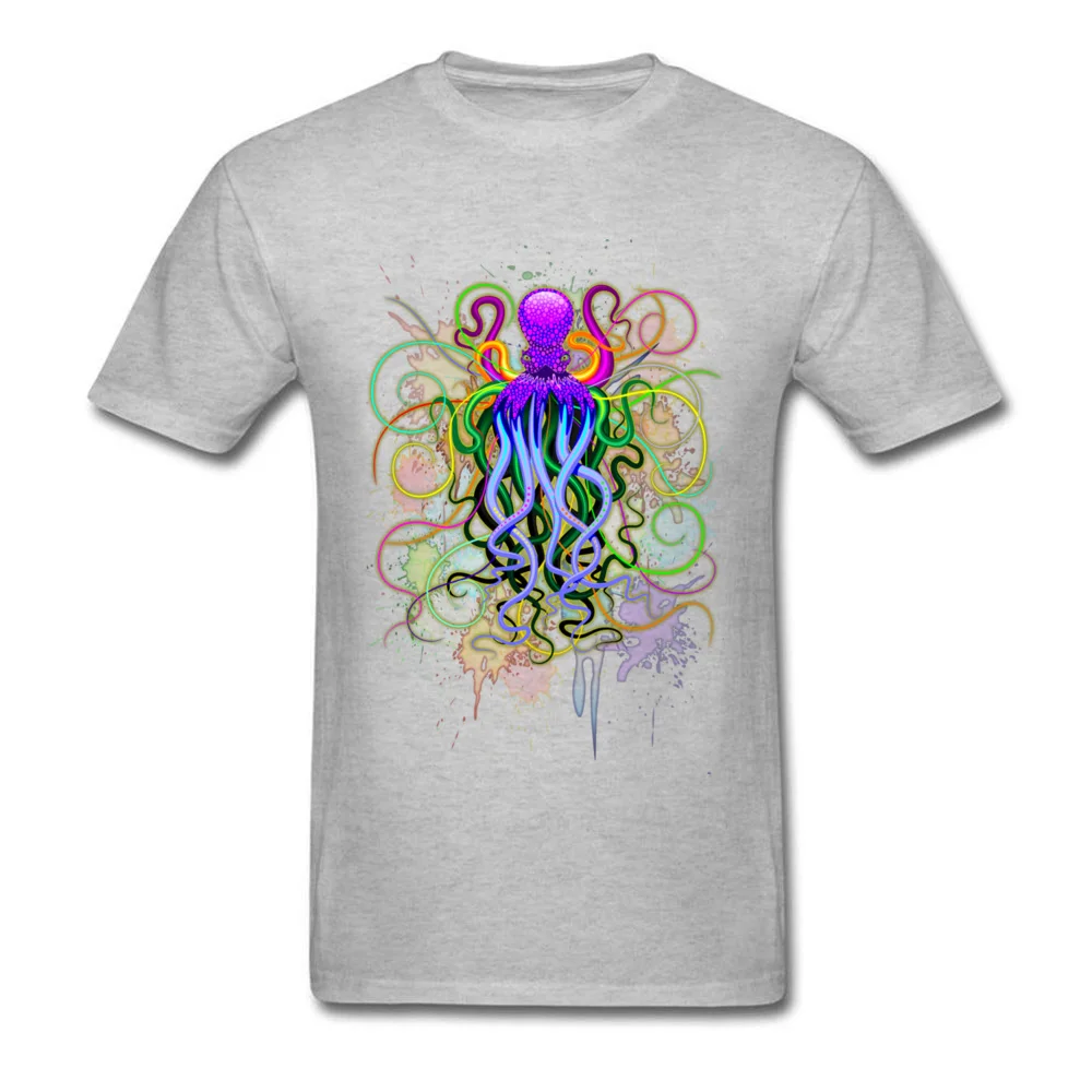 Octopus Psychedelic Luminescence New Design Short Sleeve Funny T Shirt 100% Cotton Crewneck Men's Tops Shirts Tee-Shirts Summer Octopus Psychedelic Luminescence grey
