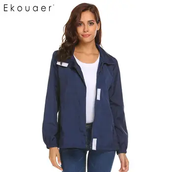 

Ekouaer Women Hooded Jackets Spring Autumn Outwear Zip Up Casual Outdoor Raincoat Solid Zipper Lightweight Waterproof Jacket