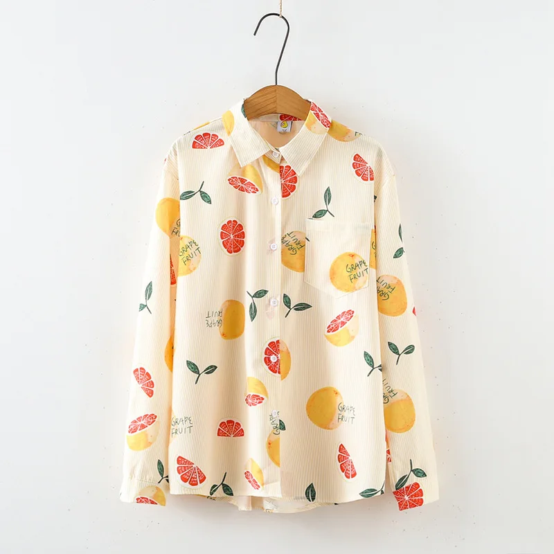 

Women's Fashion Fruit Shirt Long Sleeve Lapel Casual Chiffon Shirt Shirt 2019preppy Style Cotton Shirt Blouse Women