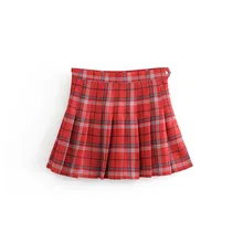 Весна Новое поступление европейский и американский стиль простая и удобная плиссированная юбка элегантная клетчатая мини-юбка