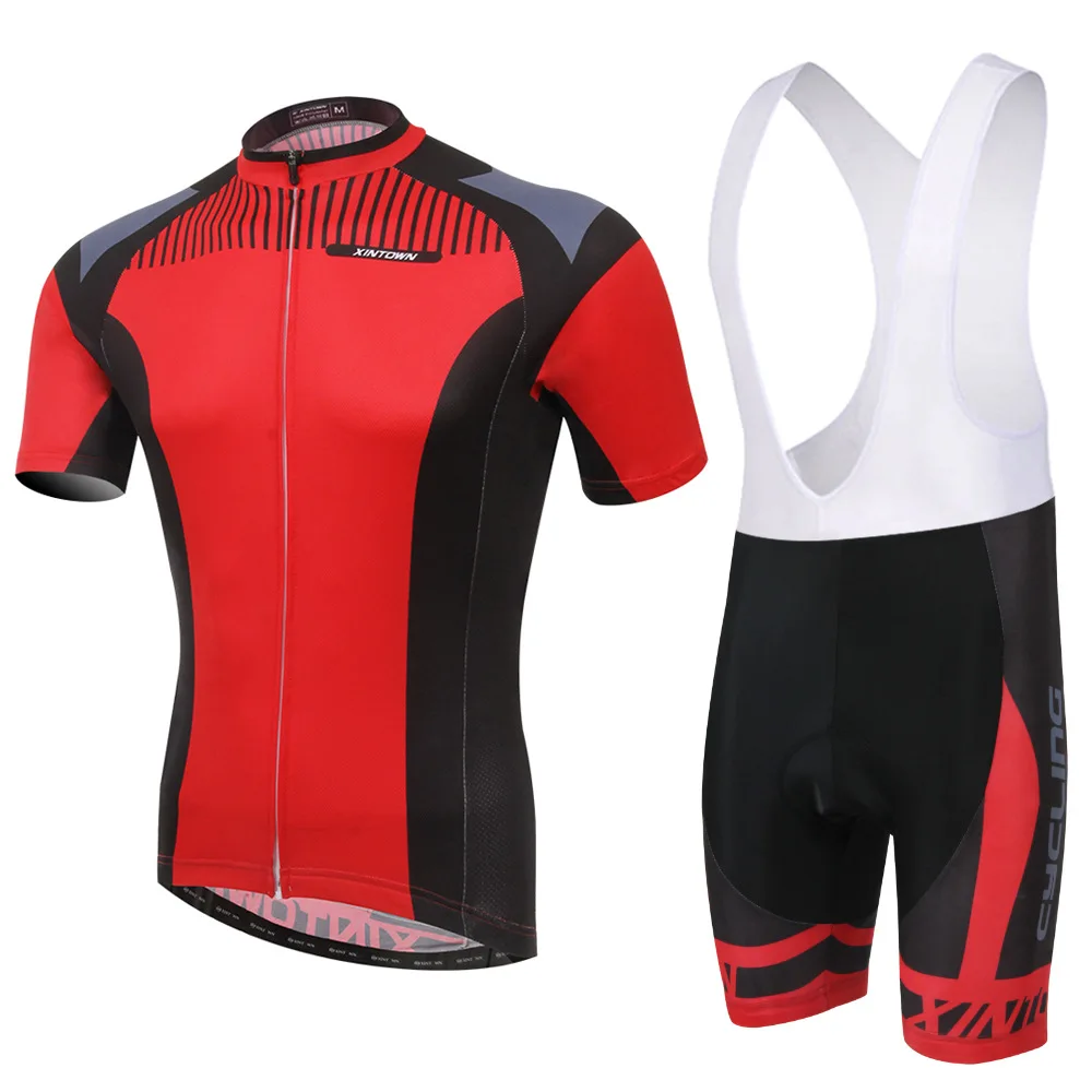 Cycling Set Men Summer Short Sleeve and Bib Shotrs Red Black Color