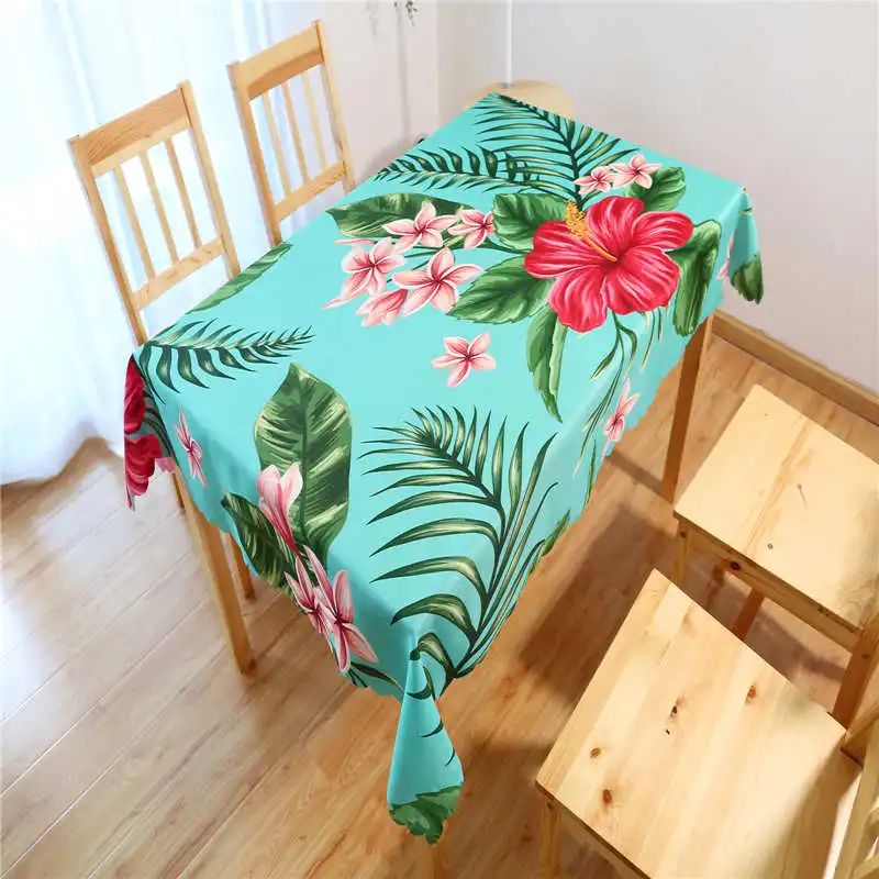 Flower Print Decorative Vinyl Tablecloth Cotton Linen Outdoor Rectangle Dining Table Cover BirthdayFor Kitchen Tafelkleed Zwart