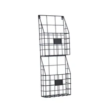Metal Two Tier Wall Storage Baskets Magazine Rack File Organizer Chalkboard Labels