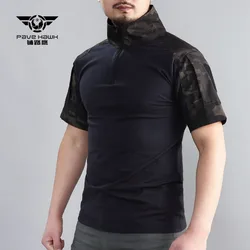 Camisa de manga corta para hombre y mujer, camisa transpirable de estilo militar, con solapa, para entrenamiento de caza y acampada, para verano