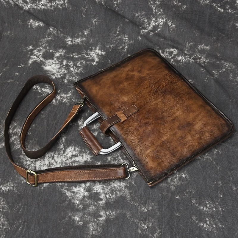AETOO New European and American business Men's briefcase tree ointment leather man bag retro men's handbag casual shoulder bag