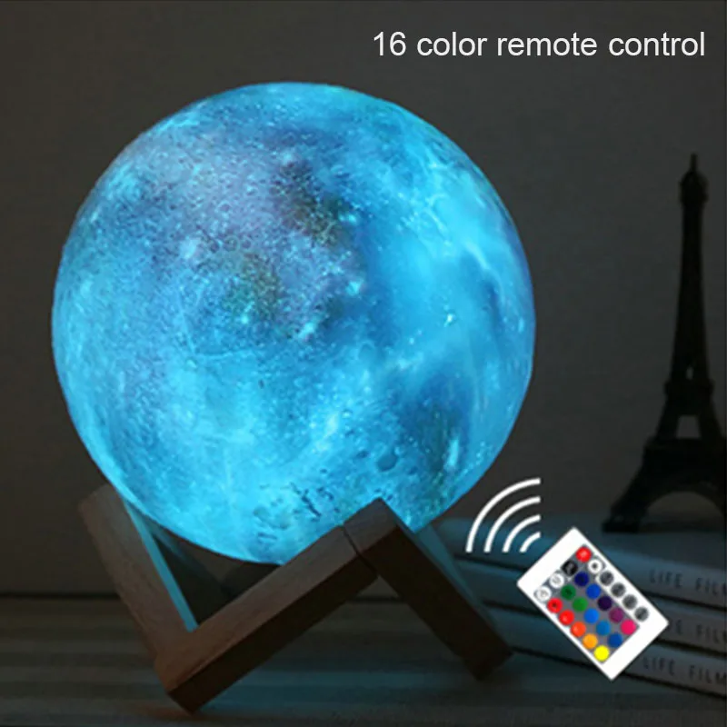 

Colorful 3D Print Moon Lamp 16 Colors Change Touch/Remote Control USB Globe LED Night Light for Home Party Decor Child Kids Gift