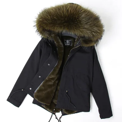 Real Raccoon Fur Collar winter fur coat Women camouflage black parkas& cotton faux fur lining coat jacket - Цвет: 3