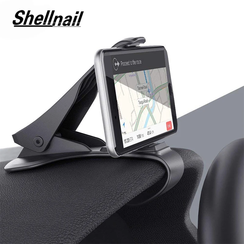 

SHELLNAIL Car Phone Holder HUD GPS Phone Support Universal Cradle Crocodile Clip Navigation Bracket Car Dashboard Mount Stand