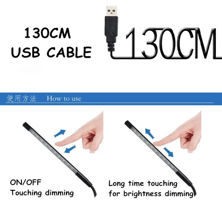 Touch Dimmable Flexible USB LED Eye-care Reading Light Adjustable LED Solid Clip Desk Lamp for Laptop Bedroom Study Lighting