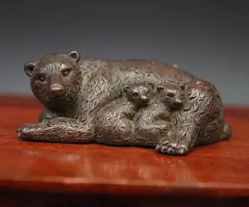 

Chinese 100% Pure copper Animal beast Bear Selenarctos mother son Sculpture kids toys small statue Decoration Home Gift