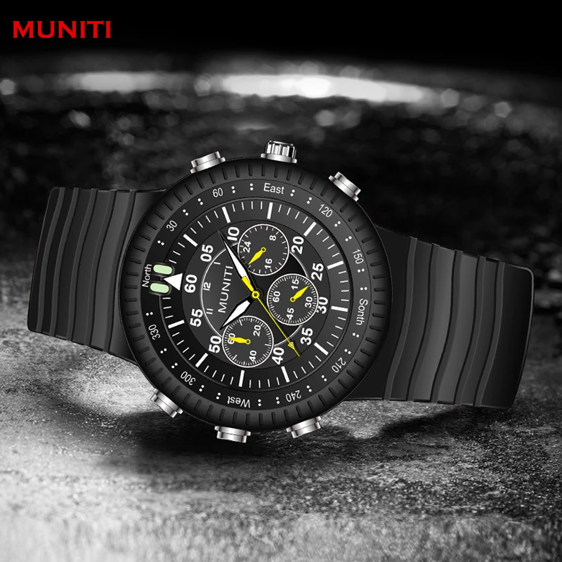 

MUNITI Fashion Men's Sports Silicone Strap Big Dial Quartz Watch Waterproof Luminous Cool Men Big Watch Clock relogio masculino