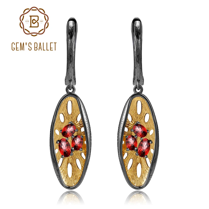 

GEM'S BALLET Real 925 Sterling Silver Original Handmade Lemon Earrings for Women 1.64Ct Natural Garnet Gemstone Drop Earrings