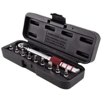 

1/4" 2-15Nm Drive Click Torque Wrench Hand Spanner + 9 Socket Bits + Box Set Bike Bicycle Tool