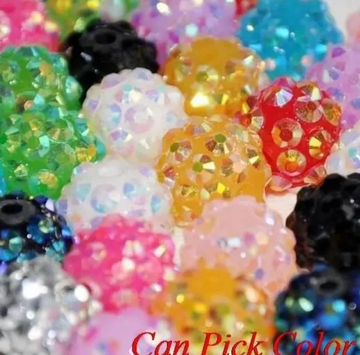 

10MM mixed white Chunky Resin Rhinestone Beads Bling Ball Beads Chunky Kid Necklace Jewelry Wives DIY Finding bracelet necklace