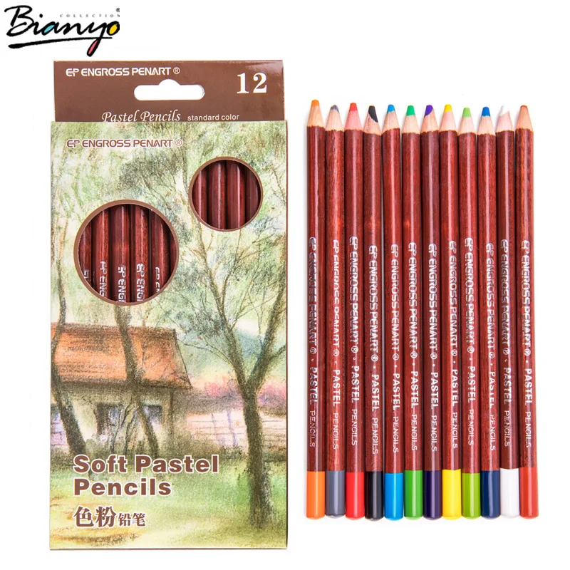 12Pcs Professional Soft Pastel Pencils Wood Color Tips