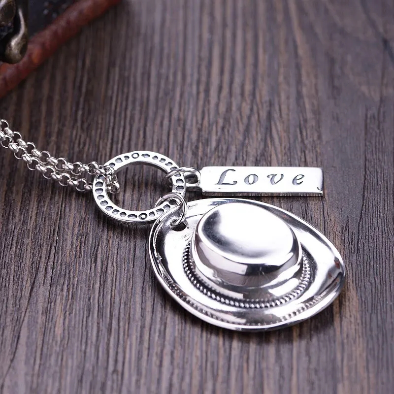 

FNJ 925 Silver Hat Pendant Love Lover Punk Original Pure S925 Thai Silver Pendants for Men Jewelry Making one day at a time