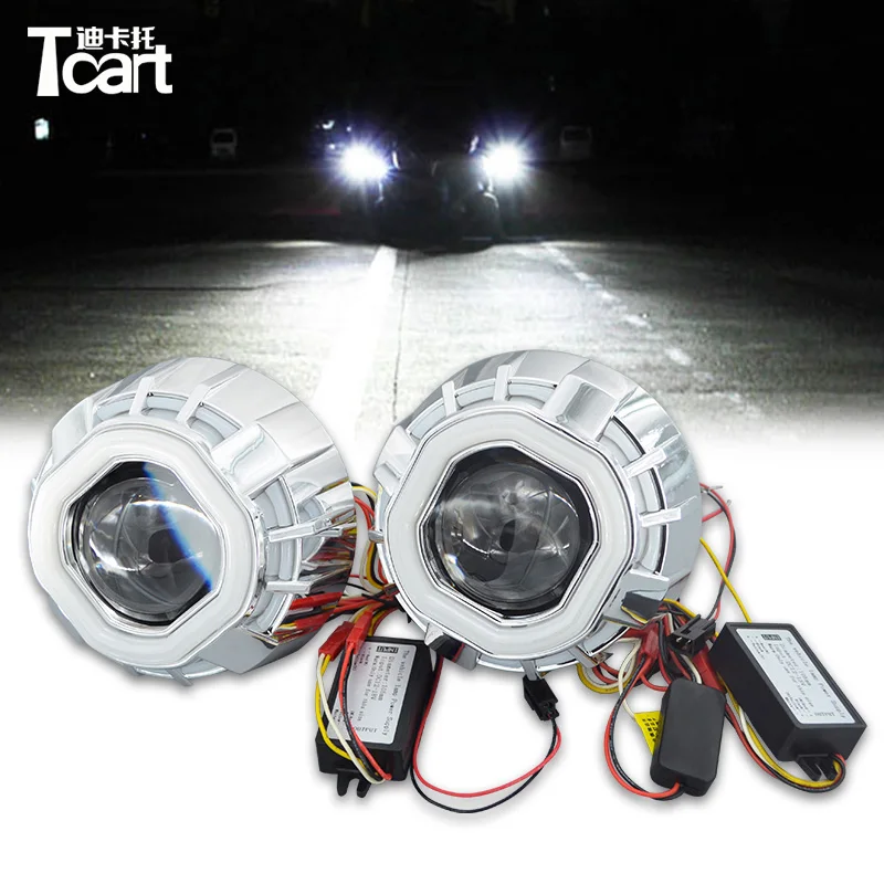 

Tcart Double Color Square Prismatic Double Angel Eyes bi-xenon Projector Lens Light For Auto CAR Headlights