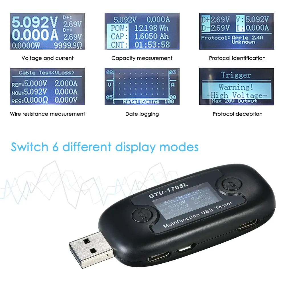 

USB Tester Voltage Current Power Meter Multi-functional Voltmeter Ammeter with Fast Charge Trigger For Phone Computer Power bank