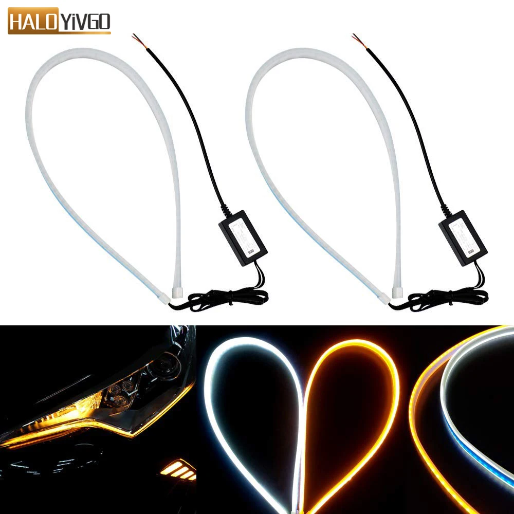 2 Pcs Ultrathin Car LED Strip Lights DRL Daytime Running Light Dual Color Flexible LED Turn Signal Angel Eyes Lamp Car Styling 2 Pcs Ultrathin Car LED Strip Lights DRL Daytime Running Light Dual Color Flexible LED Turn Signal Angel Eyes Lamp Car Styling
