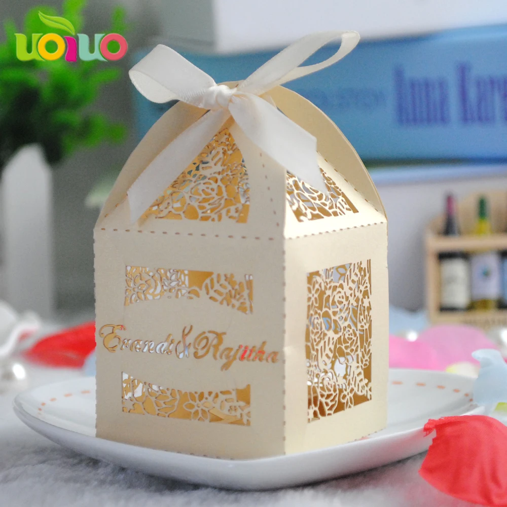

free shipping excellent paper laser cut wedding box free ribbon wedding favour boxes