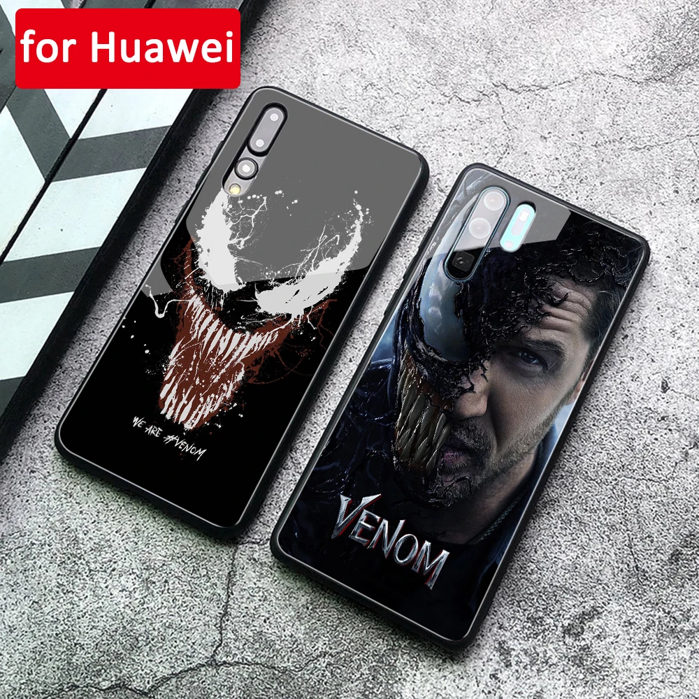 

For Huawei P20 Lite Case Venom Marvel Tempered Glass Cover for Huawei Mate 9 10 Pro P10 P20 Lite Note 10 Mate 20 Pro Honor v10