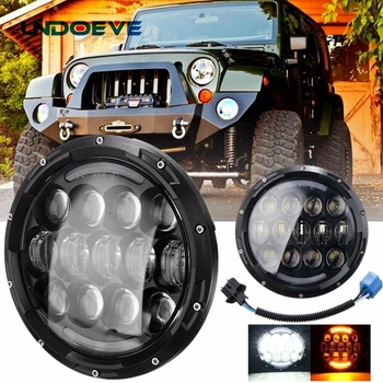 

Undoeve Pair 7Inch Round LED Headlight DRL&Amber Turn Signal&High/Low Beam 105W Projector Lens Headlight
