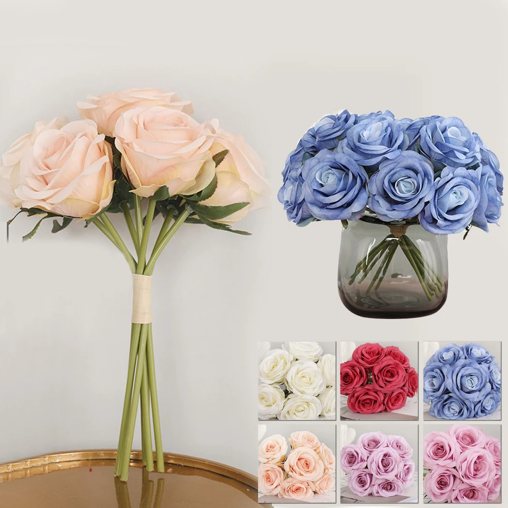 

Artificial Flowers Roses 7 Heads Artificial Peony Fake Silk Flowers 7PCS/SET Decoration Blue/White/Champagne/Red/Purple