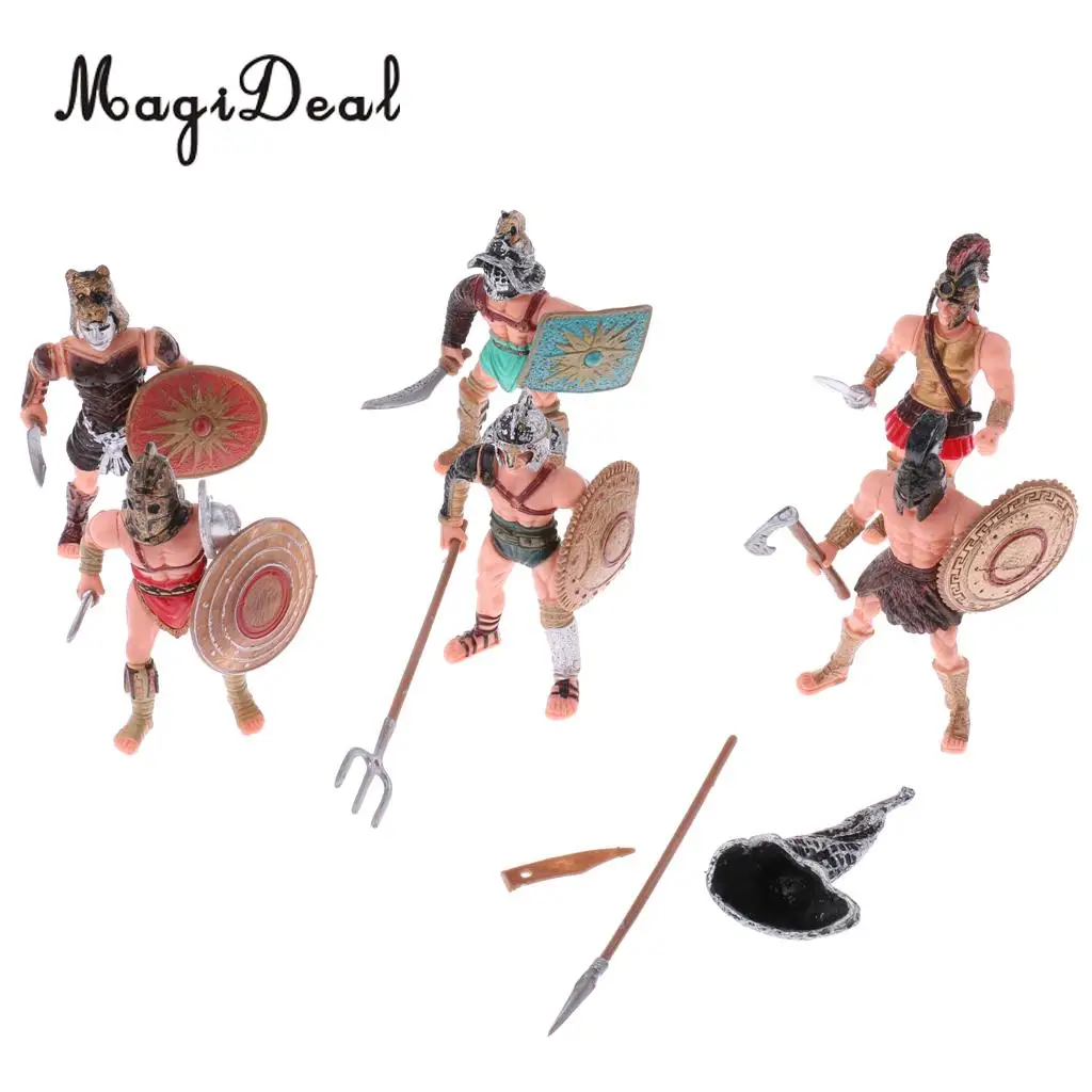 MagiDeal 6Pcs Plastic Roman Gladiator Warriors Medieval Soldier Firgures Playset DIY for Home Room Office Decor Kids Funny Toys