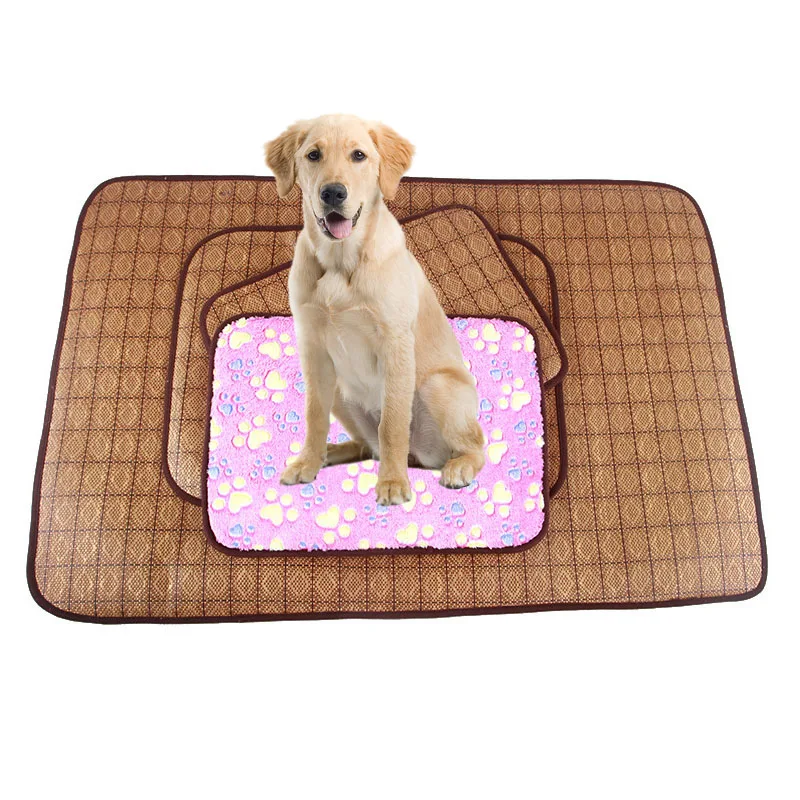2 in 1 Bamboo Pet Dog Mat Summer Puppy Cooling Mat Pad Bed Blanket for