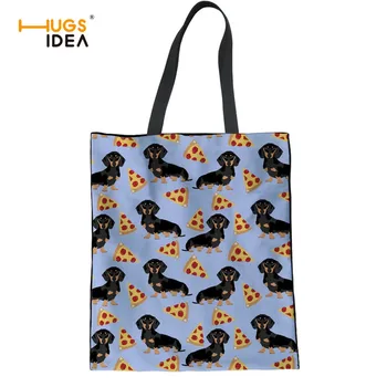 

HUGSIDEA Folding Reusable Handbags Storage Bags Fashion Women Dachshund Dog Design Canvas Tote Bag Female Top-handle Bag Bolsa