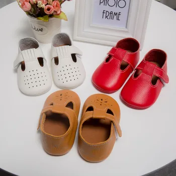 

Top Quality Rubber Sole T-bar hollow Summer Genuine Leather Baby Moccasins Baby Boys Shoes Girls Anti-slip sandals summer shoes