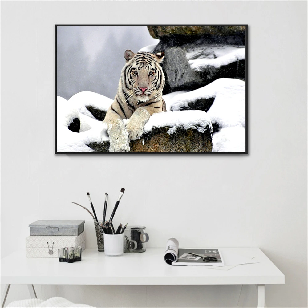 Black and White Tiger Poster Flaming Snow Tigers Animals Wall Art ...