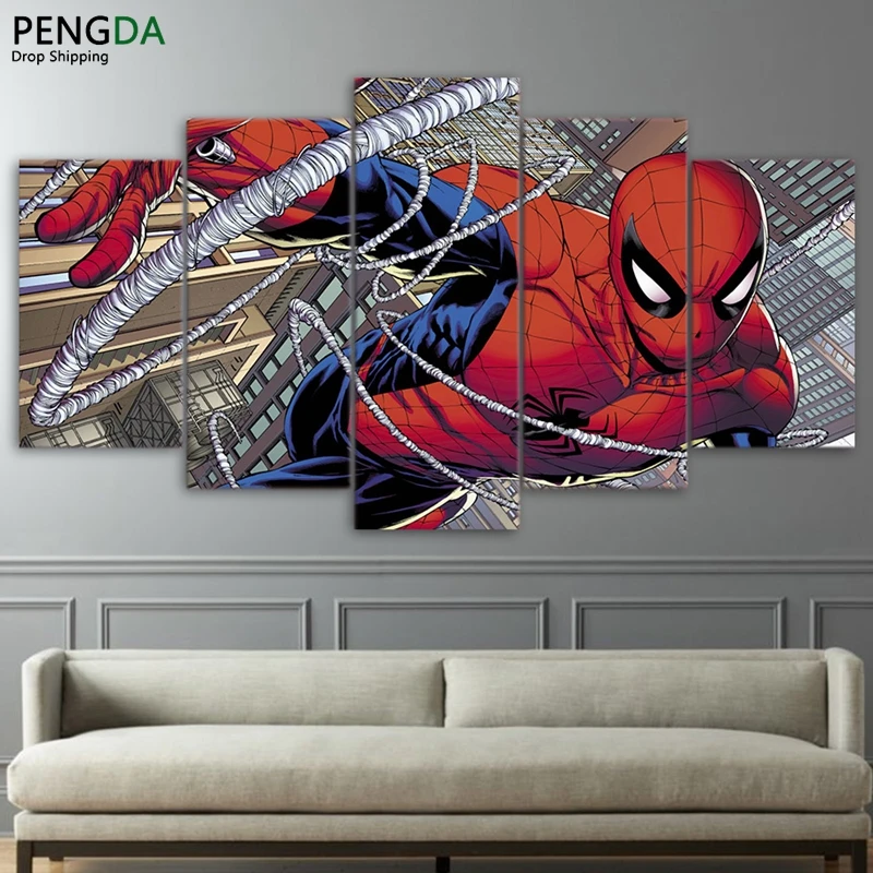 

Modern Painting On Canvas Wall Art Frame Home Decor HD Printed 5 Pieces Movie Modular Pictures Comics Spider Man Poster PENGDA