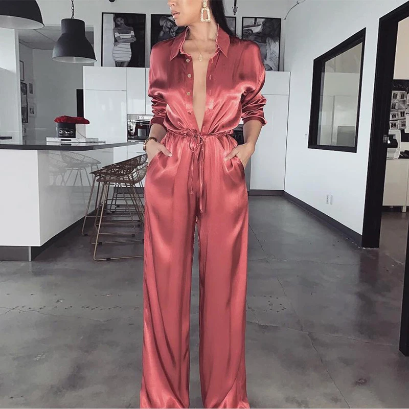 satin jumpsuit with sleeves