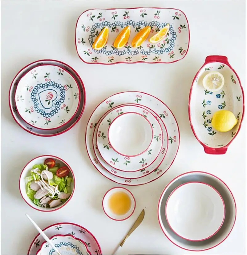 KINGLANG керамический фарфор Вишневый узор дизайн суп блюдо лапша салатник столовая посуда