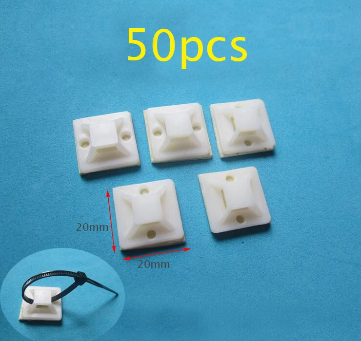 50PCS Nylon Cable Tie Mounts Wire Zip 20*20mm Self Adhesive Stick on