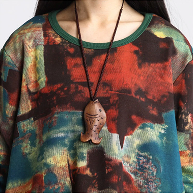 Women Vintage Loose O-Neck Sweatshirt Warm Floral Hoodie Pullover Top Retro Oversize Dresses Long Hoodies Dress Smooth Printed Hoodies