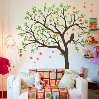 

Large Tree Wall Sticker Vinyl Owls Tree Stars Pattern Wall Decal Kids Nursery Room Kids Bedroom Decor Art Mural Modern DIY W-859