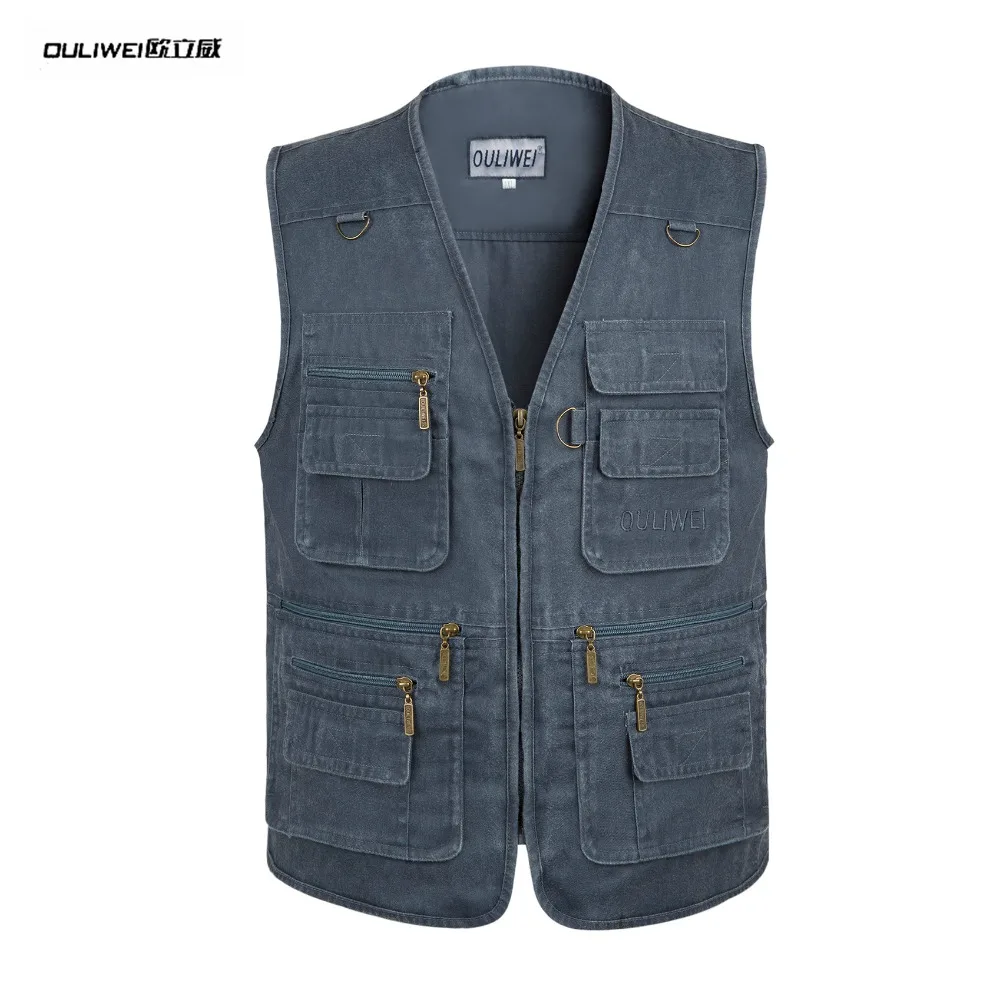 Fishing Vest Male With Many Pockets Men Sleeveless Jacket Blue ...