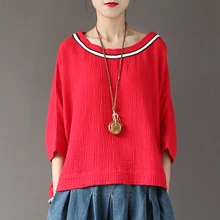 SCUWLINEN/лето, повседневные женские топы, винтажные, с круглым вырезом, вышивка, плюс размер, рукав «летучая мышь», мягкая хлопковая Футболка для женщин, X01649