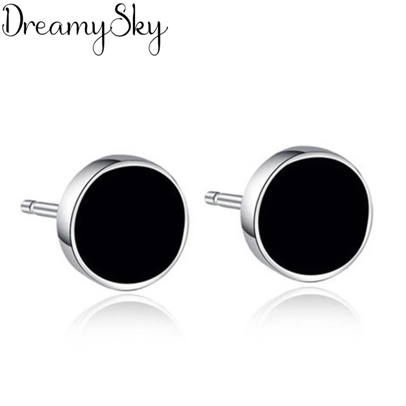

DreamySky 100% Real 925 Sterling Silver Black Round Earrings For Women Fashion Statement Jewelry Pendientes joyas de plata 925