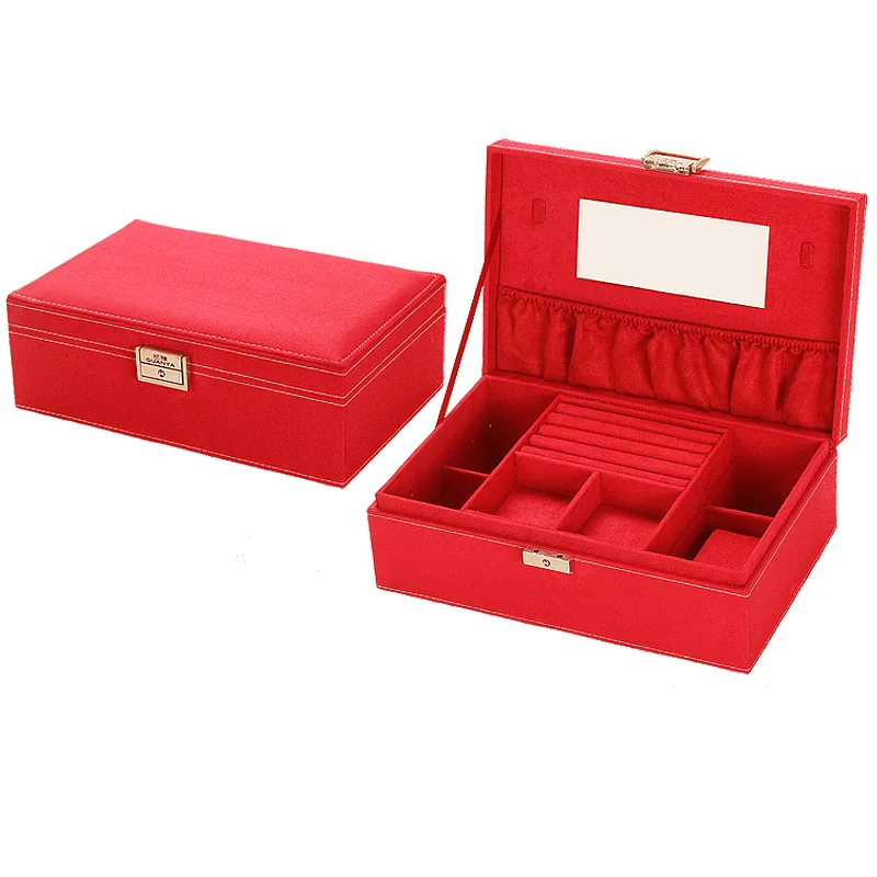 

Guanya Birthday Gift Quality 2 Layer Big Capacity Jewelry Box Velvet Accessories Ornaments Display Organizer Storage Boxes