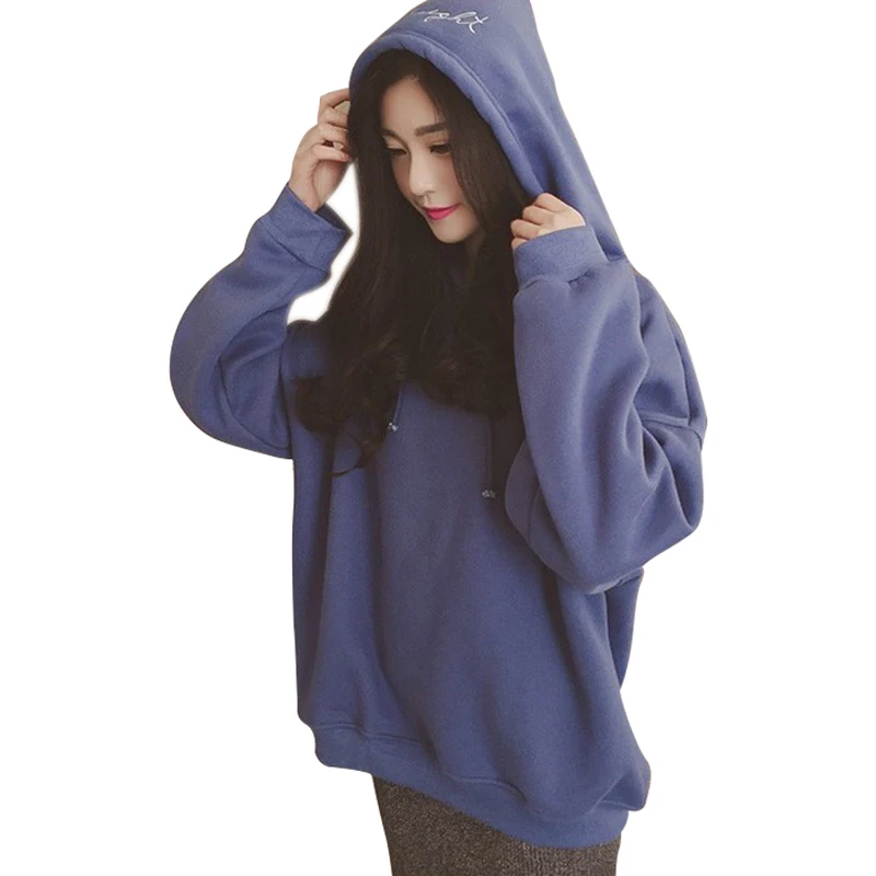 Autumn Winter Women's Hoodies Loose Long-sleeved Hooded Tops Korean Version Plus Velvet Solid Sweatshirt Female 2018 New Arrival Hoodies